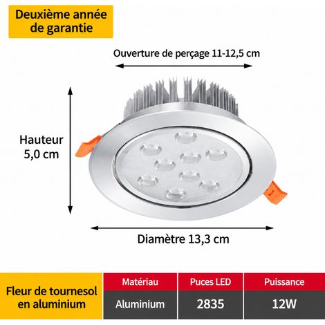Spot encastrable LED aluminium multi-lentilles 12W blanc 6000K Ø13,3cm 12w 13.3 cm 11-12 100 g – Livraison gratuite