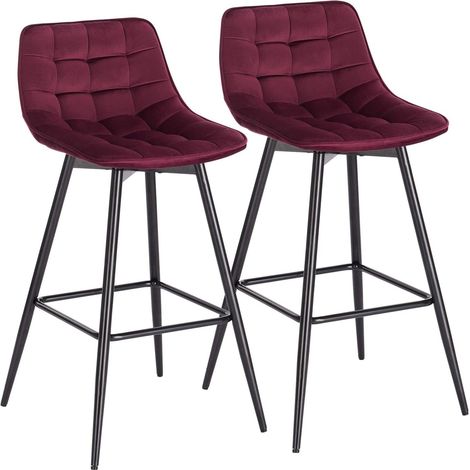 WOLTU 2X Taburete de Bar con Respaldo Paquete de 2 Marco de Metal Muebles Cocina Asiento de Terciopelo Taburete Alto Cocina Sillas Alta Bar Cocina Burdeos (1/5)
