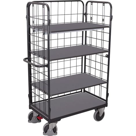 VARIOfit Dreiwandwagen, hoch und vergittert mit 4 Etagen 1000x600mm Anthrazitgrau RAL 7016