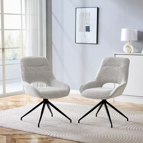 Silla de comedor giratoria 360° lote de 2 en tejido beige gris, estructura metálica negra DESVIAE (1/5)