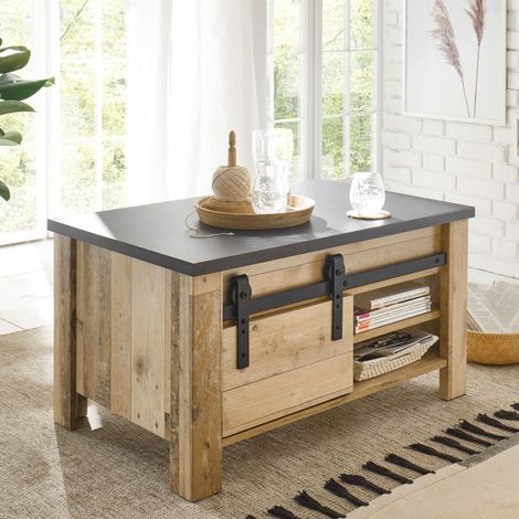 Couchtisch SHELTON-61 in Old Style hell Nb. mit anthrazit, B/H/T: ca. 93/51/60 cm (1/5)