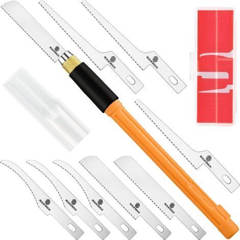 Kit de petites lames de scie hobby avec 9 petites lames de scie à rasoir pour miniatures, modélisation, artisanat bricolage, modèles en plastique, bois (style 1, jaune) (1/5)