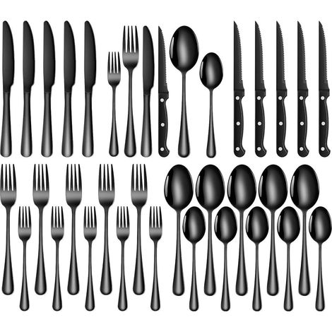 Besteckset Edelstahl 36teilig Steakmesser Gabel 6 Personen Schwarz (1/5)