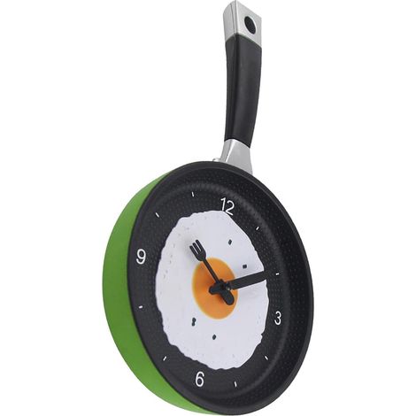 Reloj de pared colgante con forma de sartén, ideal para la decoración del hogar o del dormitorio, color verde. (1/5)