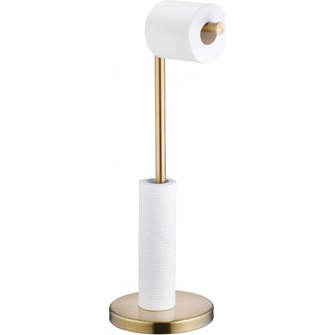 Porte-Rouleau de Papier Toilette sur Pied en Acier Inoxydable pour Salle de Bain 5 Rouleaux de Papier Hygiénique Distributeur avec Base Lourde WC Dérouleur,Anti-Rouille,15x56cm,Doré (1/5)