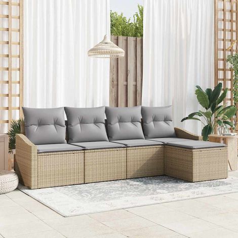 Sofa Set mit Kissen 5 pcs Beige Poly Rattan