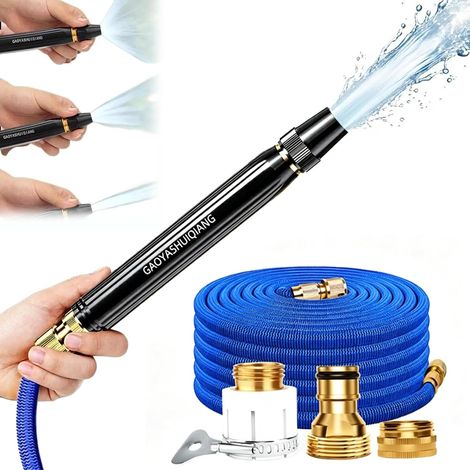 Buse Haute Pression pour Tuyau Arrosage avec Tuyau Extensible et Raccords,(2.5m Tuyau) Embout Tuyau Arrosage Haute Pression Réglable,Buse Haute Pression pour Auto,Garten et Nettoyage Extérieur (1/5)