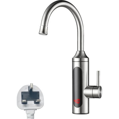 Robinet chauffant électrique instantané 3300 W avec affichage numérique de la température par LED, acier inoxydable IPX4, poignée unique rotative à 360°, chauffe rapide eau froide et eau chaude, sans (1/2)