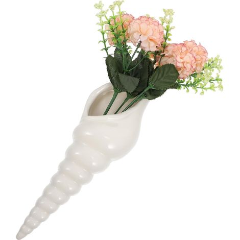 Vase Mural en Céramique Beige de Coquillage, Décoration Murale Chic et Créative pour Plantes Hydroponiques, pour Salon et Aménagement DIY (1/5)