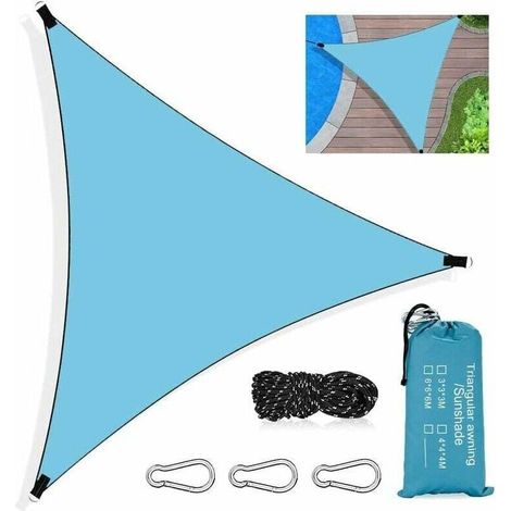 Dreieckiges Sonnensegel, 3 x 3 x 3 m, wasserdichtes dreieckiges Schattentuch, mit UV-Schutz und atmungsaktivem HDPE-Schattentuch, mit Seil, für Terrasse, Garten, Schwimmbad im Freien, Blau