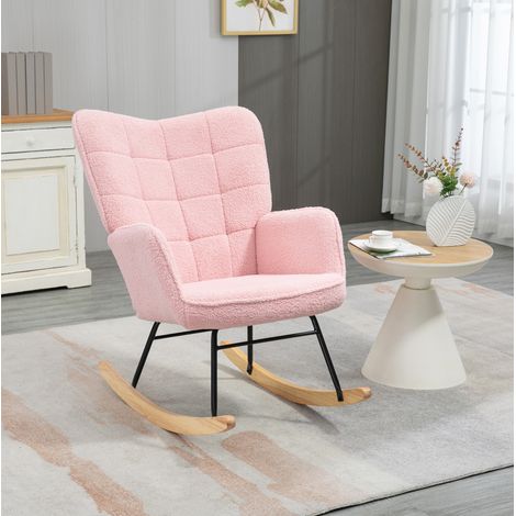 Fauteuil à bascule 98x71x101 cm rose en polyester avec dossier capitonné (1/5)