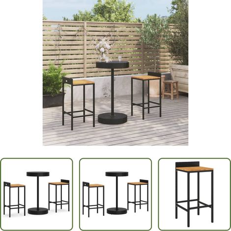 vidaXL Table de bar -  Ensemble de bar jardin 3 pcs noir poly rotin/bois massif acacia (1/5)