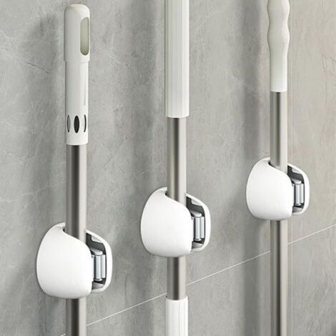 3-teiliger Wandbesenhalter, ABS-Wandbesenhalter, Besenhalter ohne Bohren, Bürstenhalter, selbstklebender Wandbesenhalter, Organizer für Küche, Garage, Waschküche und Badezimmer (Grau) (1/4)