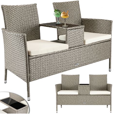 Divano Panca da Giardino Crema in Polyrattan Panchina Divanetto con Ripiano Vetro (1/5)