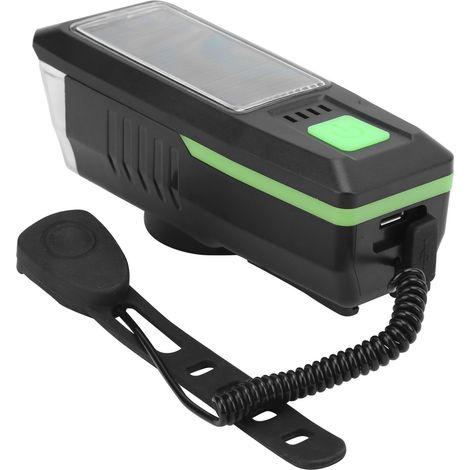 Wasserdichte LED-Solarfahrradlampe mit integrierter Klingel und Hupe, per USB aufladbar. Integrierter Scheinwerfer und Hupe, per USB aufladbar. (1/5)