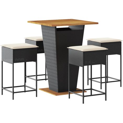 Maison Exclusive - Set Bar da Giardino 5 pz con Cuscini in Polyrattan Nero (1/5)