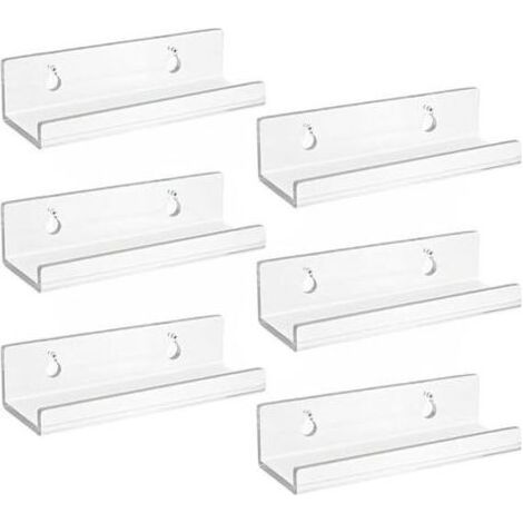 FENOPLASTICAL Set mit 6 transparenten Acryl-Wandhalterungen für Vinyl, transparenten Regalen, kleinen Wandregalen, schwebenden Wandregalen für Vinyl, Schilder, Fotos, Bücher (10 x 3,5 x 3 cm) (1/5)