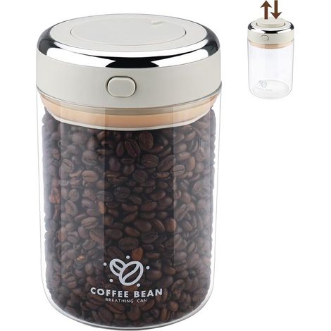 Contenitore per caffè antimuffa, 1100 ml, barattolo in vetro trasparente con coperchio per chicchi di caffè, muesli, tè, farina, frutta secca (1100 ml) (1/5)