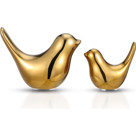 Lot de 2 Figurines Oiseaux en Céramique Or Minimalistes pour Décoration Maison Polyvalente pour Anniversaires et Pendaisons de Crémaillère (1/5)