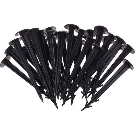 Lot de 100 piquets de jardin - 12 x 2,5 cm - Noir - Fixation de toiles de paillage - Pour tuteurs de plantes et fixations de tentes - Plastique (1/5)