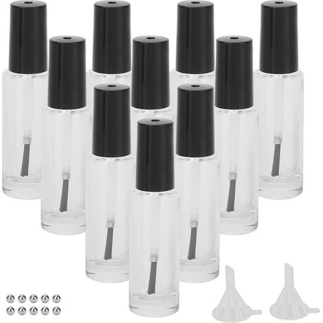 10 flacons verre vides 8ml pour vernis à ongles avec pinceau bille mélangeuse entonnoir (1/5)