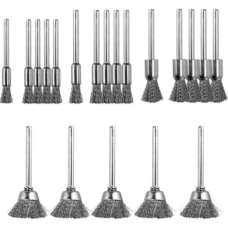 Set of 20 Stainless Steel Metal Brushes Compatible with Rotary Tools, Mini Brushes for Unwinding, Cleaning and Polishing (1/5)