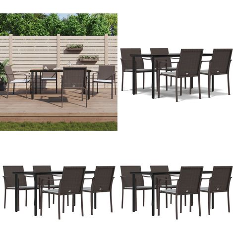 5-tlg. Garten-Essgruppe mit Kissen Poly Rattan und Stahl - Gartenmöbel - Terrassenmöbel (1/5)