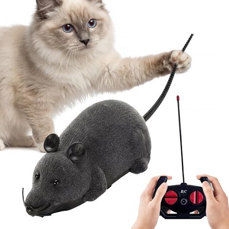 Souris électrique pour chat JeiibrZui - Jouet réaliste télécommandé - 28 cm - 1 pièce - Pour l'intérieur et l'extérieur - Gris (1/5)