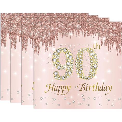 40 Serviettes en papier, 16,5 cm, motif 90e anniversaire, couleur or rose, décoration de table (1/5)
