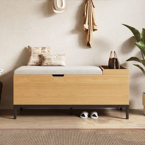 Banc d'entrée-chaussures-rangement-multifonction-coffre-siège-repose-pieds-pliable-naturel-115x49,5x40(cm) (1/5)