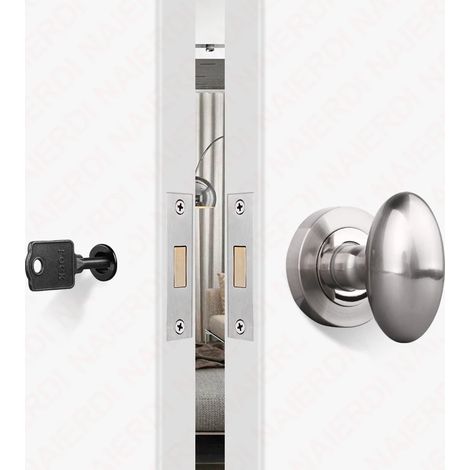 (Ovale argenté avec clé) Ensemble de poignée de porte à verrouillage invisible en alliage de zinc noir avec serrure mécanique sans clé (1/5)