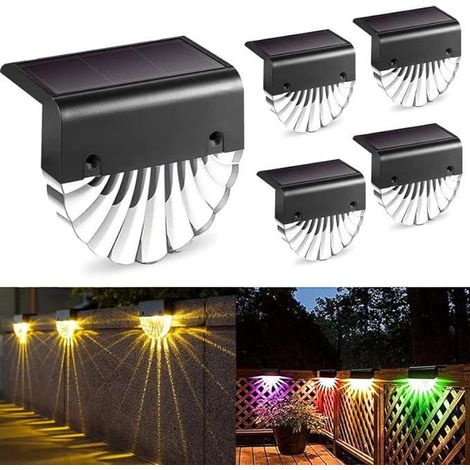 Lampes solaires d'extérieur pour jardin, étanches, 4 lampes LED pour la décoration de jardin, terrasse et escaliers, 2 modes d'éclairage : blanc chaud/couleur changeante (1/5)