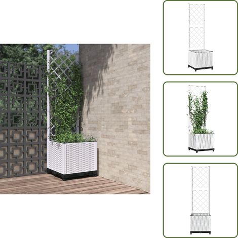 The Living Store Jardinière avec treillis Blanc 40x40x136 cm PP - Jardinierre Murale - Pot Plante Grimpante - Support Vignes - Bac Plantation Extérieur - Décoration Jardin (1/5)