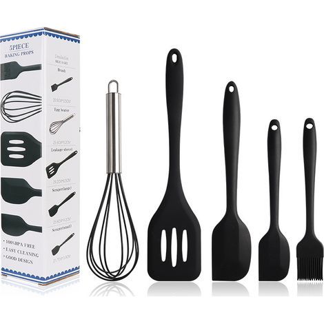 5-teiliges Küchenhelfer-Set: Schaber, Bürsten und Silikonstab, hitzebeständig (1/5)