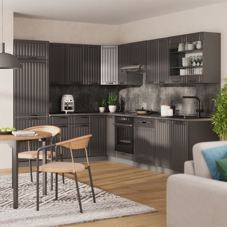Cuisine en angle Fame-Line, Gris foncé/Anthracite, 287 x 227 cm sans PT, Vicco