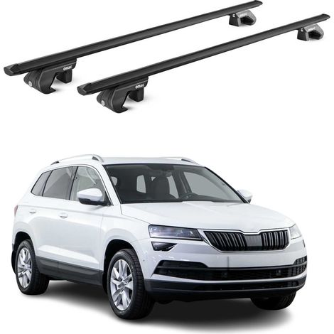 OMAC Dachträger Aluminium TÜV geprüft für Skoda Karoq 2017-2026 – Für Standard Dachreling – T Nut – Max 90 kg – 2 Schlösser Schwarz (1/5)