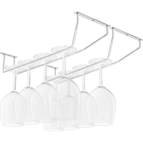 Porte Verres Suspendu en Acier Chromé avec Vis et Chevilles (Lot de 2) - Support Verre a Pied Suspendu de 34 x 11 cm - Rangement Verre a Pied pour Bar et Cuisine (1/5)
