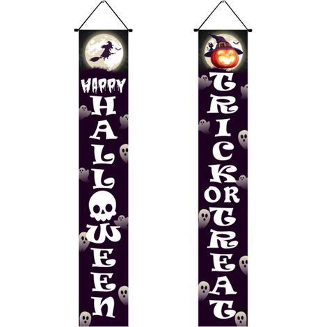 Décorations d'Halloween pour l'intérieur et l'extérieur : banderoles, panneaux pour le porche et la porte d'entrée, guirlandes pour le jardin et articles de fête. (1/5)