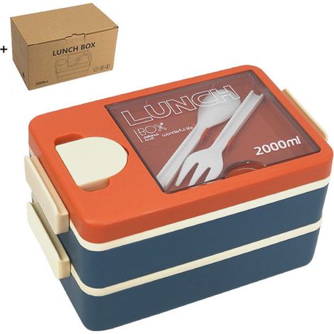 Adult Bento Box - Kids Bento Lunch Box with Spoon and Fork - Durable and Perfect Size for Eating Out (Orange/Blue) (1/5)