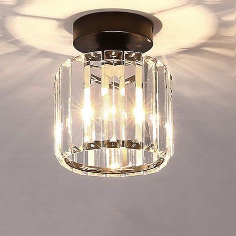 Plafonnier Moderne Lustre Abat-jour en Cristal et Métal LED Suspension Luminaire Créatif E27 verre Lampe de Plafond Rond pour Chambre salon Couloir cuisine Café Bar Salle à Manger, noir (1/5)