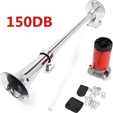 Klaxon pneumatique métallique 12 V pour voiture - 150 dB - 43 cm (17 pouces) - Convient aux camions et aux bateaux (1/3)