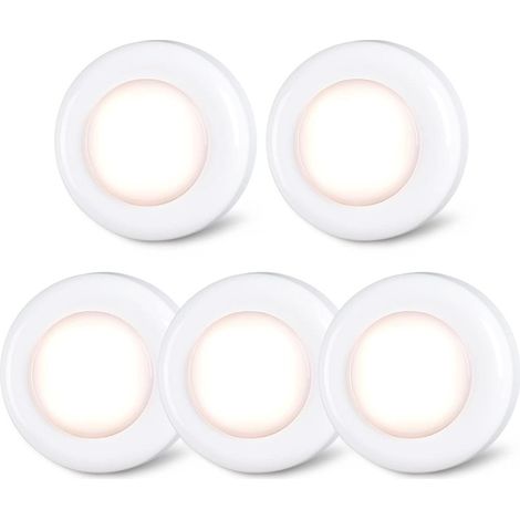 Lot de 5 spots LED tactiles à coller piles intérieur placard armoire cuisine (1/5)