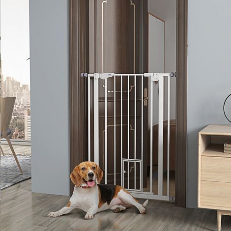 Barrière de sécurité animaux de 104H cm avec porte fermeture automatique système de double verrouillage sans percage