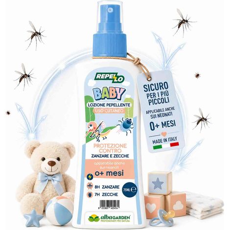 Lozione Repellente Anti Zanzare Zecche Insetti per Bambini e Pelli Sensibili, Fino a 7-8 Ore di Protezione, Repello Baby Spray 100ml (1/5)