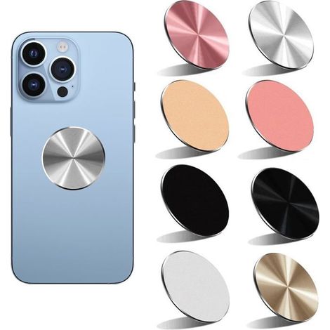 8 plaques métalliques autocollantes, fixation magnétique pour smartphone, disques adhésifs métalliques pour support voiture, usage intérieur (1/5)