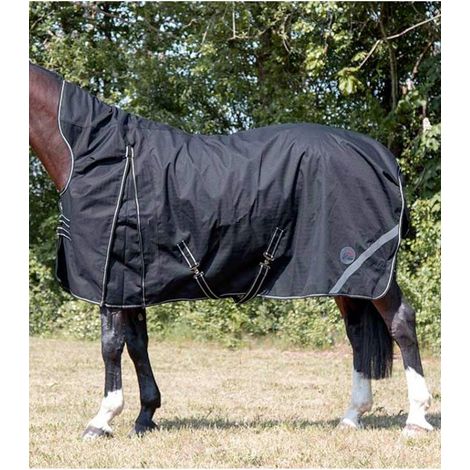 160 cm, Schwarz: Wasserdichte Satteldecke mit hoher Nackenpolsterung 100 g mit Reflexstreifen und 1200 Denier Außenstoff Modell Innsbruck (1/5)