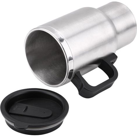 Mug chauffant pour voiture – Accessoires auto – 450 ml – 12 V – 17 × 8,8 × 6,7 cm – Acier inoxydable – Argent (1/4)