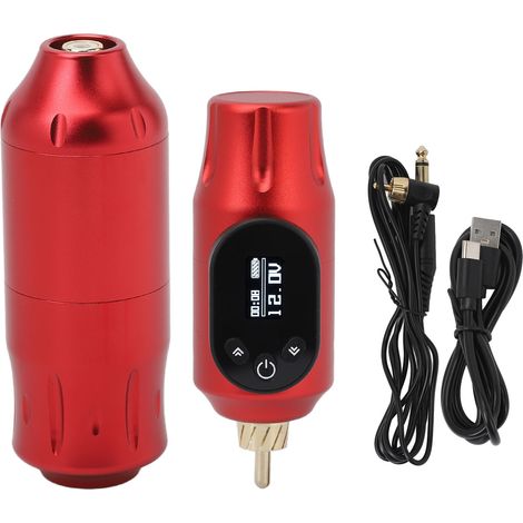 Kit tatouage Rotatif OLED écran numérique, interface RCA, stylo à tatouer avec batterie rechargeable, cartouches incluses, rouge (1/5)