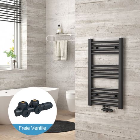 Heilmetz Radiadores toalleros de agua conexión intermedia Incluye conexiones de radiador 70x40cm Antracita Radiador + Antracita Válvula