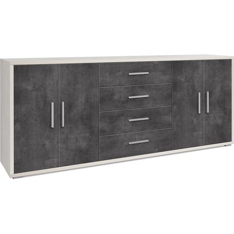 Mobile Basso 4 Ante 4 Cassetti 203x84x41 cm Ossido Bianco/Ossido Nero